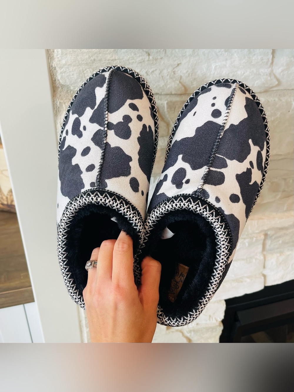 Black & White Cowprint Slip On Shoes - Very G